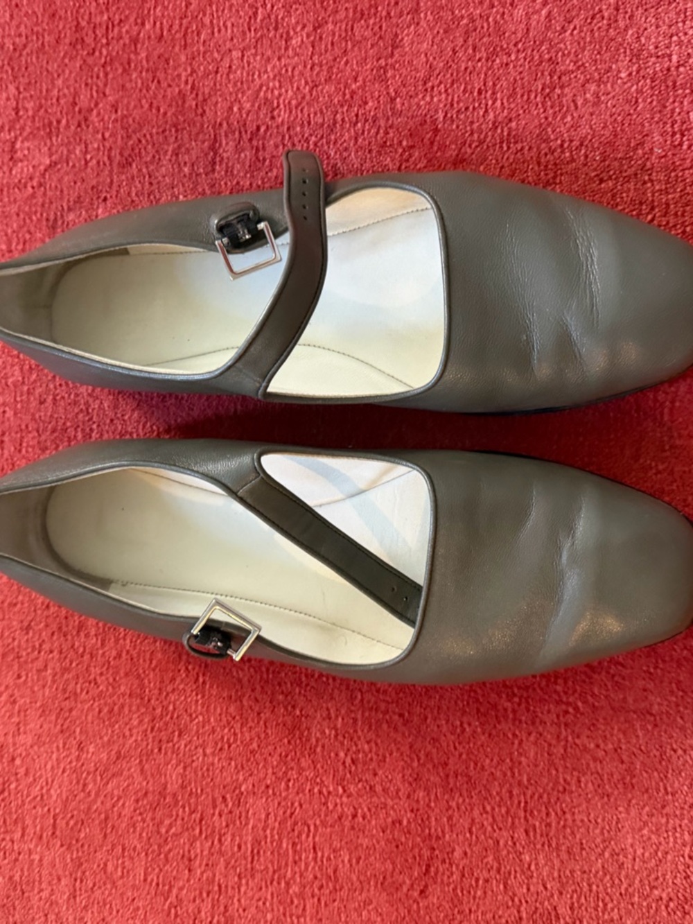 The Row Olive Leather Mary Jane Flats with Buckle